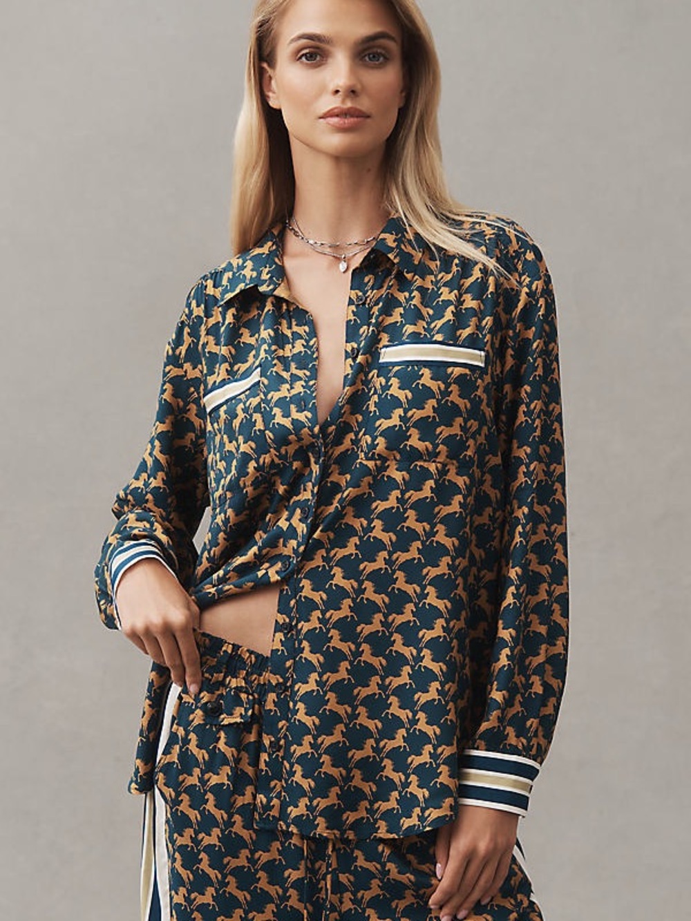 NWT Anthropologie Maeve Rudi Shirt + Brooklin Pant Horse Print Matching Set